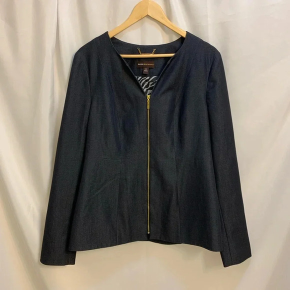 Dana Buchman Denim Look Navy Zip Front Jacket - size 10 - Picture 1 of 8